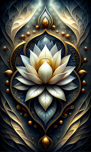 white lotus design on black background 