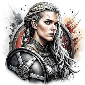 shieldmaiden, high-definition blackwork realistic design, white background tattoo stil