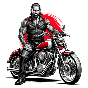 motorcycle biker tattoo design - perfect realistic art - high-definition - grey and black - white background 