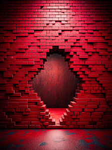 Dark red brick wall with the hole in it