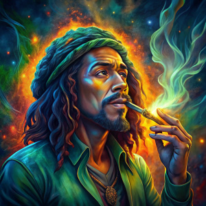 Bob Marley fumandose un porro de marihuana 
