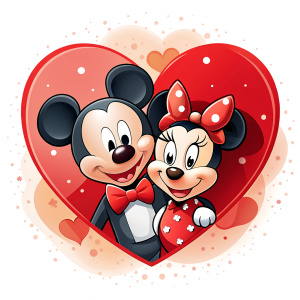 cute mickey mouse and minnie mouse, heart background,
 T-shirt illustration. transparent, white background