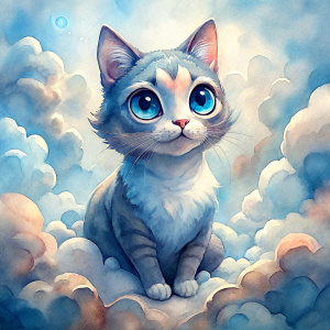 cute big eye cat on fluffy cloud 