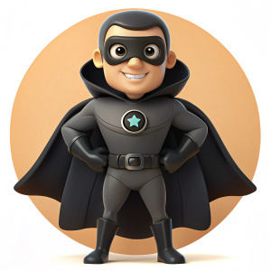 Create a sticker of a superhero character with a search engine logo on their chest. The character should look confident and powerful. Use a simple, cartoon style with bold colors suitable for a sticker pack.