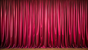 burgundy satin in vertical pleats on stage curtains