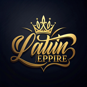 . 3. Logo con Letras Estilizadas: El nombre "Latín Empire" escrito en letras elegantes y curvas, con una corona o un elemento de baile latino integrado en el diseño.