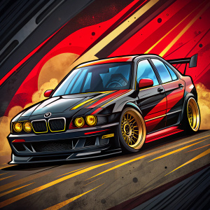black red gold bmw e39 drift car logos