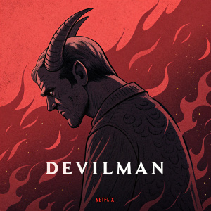 Promotional poster for 'Devilman Crybaby' featuring a demonic figure with elongated features and sharp horns against a fiery red background. The character's posture conveys distress and anguish. The color scheme is primarily deep reds and dark shades, with minimal other hues. The artwork style resembles traditional ink drawings, emphasizing dramatic and intense visuals. The poster includes the Netflix logo, title, and series information, creating an atmosphere of foreboding and anticipation.