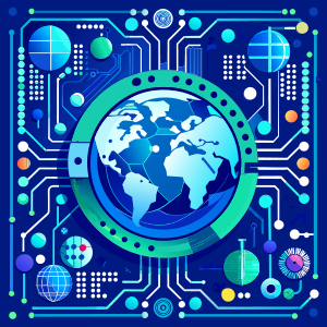 world circuit board blue background