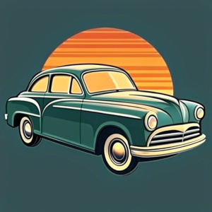 an old car with a sunset in the background, 1950s illustration style, sunset illustration, beautiful retro art, retro illustration, retro style art, retro art style, retro vintage art, vehicle illustration, simple and clean illustration, retro artwork, vintage retro colors, retro design, stylized illustration, vintage illustration, vector image, vector images, classic car