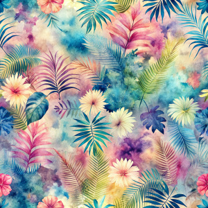 Pattern Seamless, Vintage Old, Soft Colors, abstract Tie Dye, Rainbow, Tropical Leaves Plants