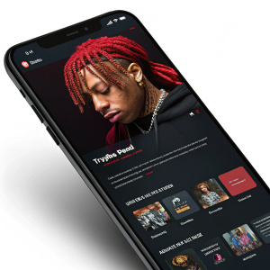 Trippie Redd's official mobile-friendly website. Dark theme with rope-like hairstyle. Displaying his music videos, album covers, and fan interactions.