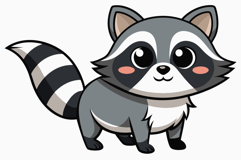 cute raccoon, clear borders, isolated on white background vector ...