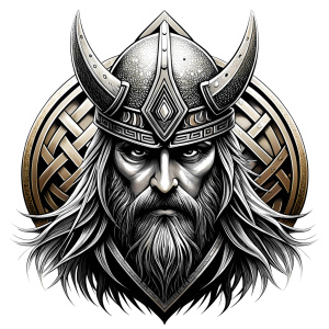 walhalla, viking warrior,  runics face, black work, white backrounds