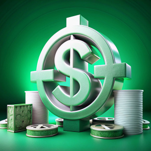 necesito un dibujo sofisticado y  en 3D que haga referencia al signo pesos en color verde y que el fondo tenga destellos morados 