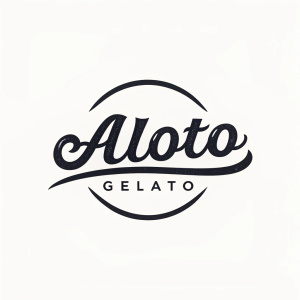 A logo design for Aloto Gelato. The brand name is elegantly scripted with a wavy design element. Black and white color scheme, clean and modern style.