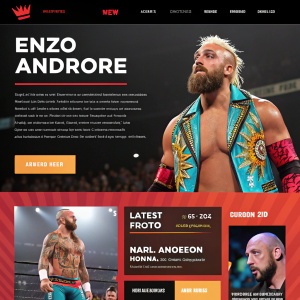 Website featuring wrestlers Enzo Amore and Karl Anderson. Dynamic layout with news, photos, and videos.