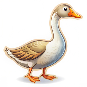 Cartoon goose with a long neck, vector style, on a white background, sticker