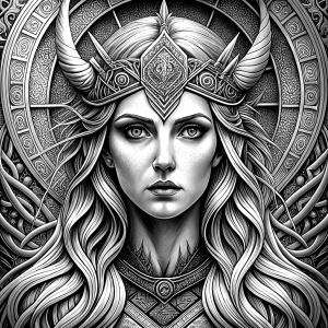 Hel – nordic godness - perfect realistic art - high definition - grey and black tattoo design - white background 