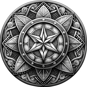 nordic shields geometric symbols -  tattoo design - perfect realistic art - high-definition - grey and black - white background 