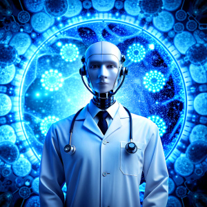 medicine simbol future computer  plan laboratory blue color future cure robot microorganism