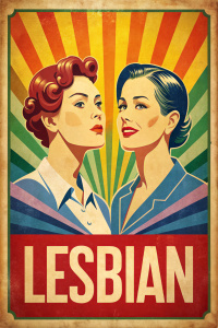 lesbian pride vintage poster, rainbow colors