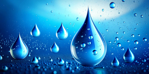 Water Drops as Droplet Shape on Blue Background. World Water Day Concept. Environment Care. CSR, Corporate Social Responsibility or CSC, Corporate Social Contribution