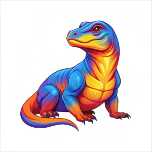 Komodo Dragon, full body, side view, mascot cartoon character isolated on white background