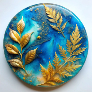 Resin art in blue and gold colors with lef