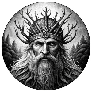 Nordic Mimir - Guard the Source of Tree Yggdrasilr high-definition design grey and black, realistic tattoo design, white background