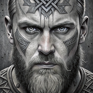 viking floki face vegvesir high-definition grey and black Traditional Tattoo design 