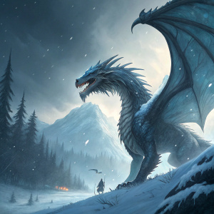 Cover art for 'Icewind Dale: Rime of the Frostmaiden'. A colossal, frost-covered dragon breathing icy breath. Dark, snowy landscape in the background.