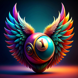 ultra realistic colorful winged billiard ball number 1