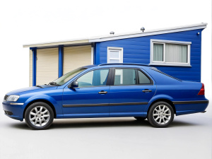 Blue car mobile home realistic detail photography 
