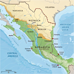 Interactive map highlighting Nicaragua within Central America. Rivers, lakes, and borders clearly marked.