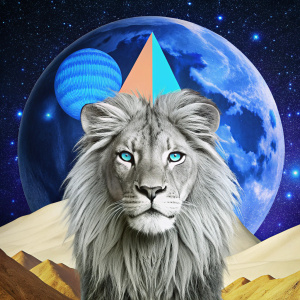 the red poster represents a ksc lion with blue eyes, in the style of minimalist surrealist, elongated forms, angura kei, 1970–present, pulsating rhythm, lovecraftian, contemporary turkish art, style raw
