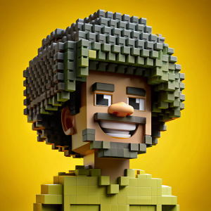 lego happy man with afro hair and barb smile point for me