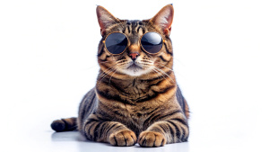 Cool cat with sunglasses on isolated on white background