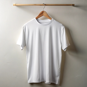 semi oversized white t-shirt mockup, on the hanger, ironed