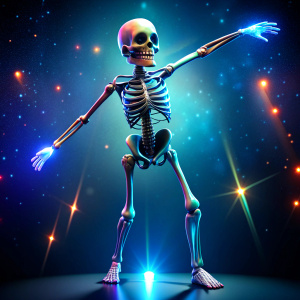 full body skeleton dabbing black background