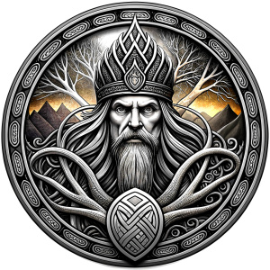 Nordic Mimir - Guard the Source of Tree Yggdrasilr high-definition design grey and black, realistic tattoo design, white background