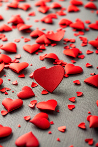 Background broken hearts, scattered, red color,