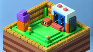 2048 x 1152 pixels a youtube banner inspired by the game "Fancade" by Martin Magni. My youtube channel name is "quizcade"