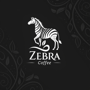 Modern logo for 'Zebra', an Arabic coffee brand. Elegant script 'Coffee' beneath. Clean, minimalist design on black background.