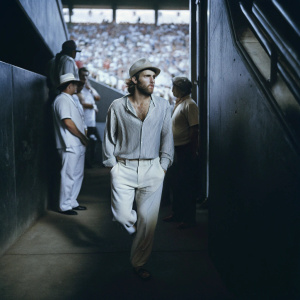 Kane Williamson, cricket star, in a casual outfit. Hanging out in a busy stadium corridor.