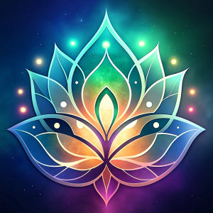 Create a logo that embodies spiritual transformation and growth. The design should integrate alchemical and spiritual symbols, such as a spiral, phoenix, or lotus, in a harmonious and abstract way. Use a color palette of soft golds, gentle purples, teal, and green to evoke a sense of enlightenment, clarity, and renewal. 