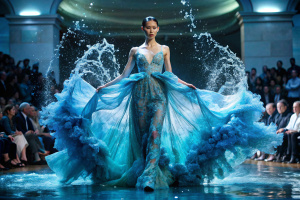 design and create dramatic runway garment inspired by water and many for met gala red carpet 