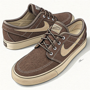 Stefan Janoski canvas low tops, brown sneakers with beige rubber soles and lacing system, perfect for skateboarding.