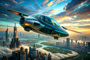 big  flying car with AI technology 