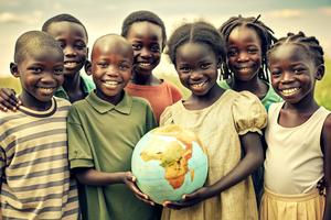 International day of peace concept with African Children holding earth globe.
